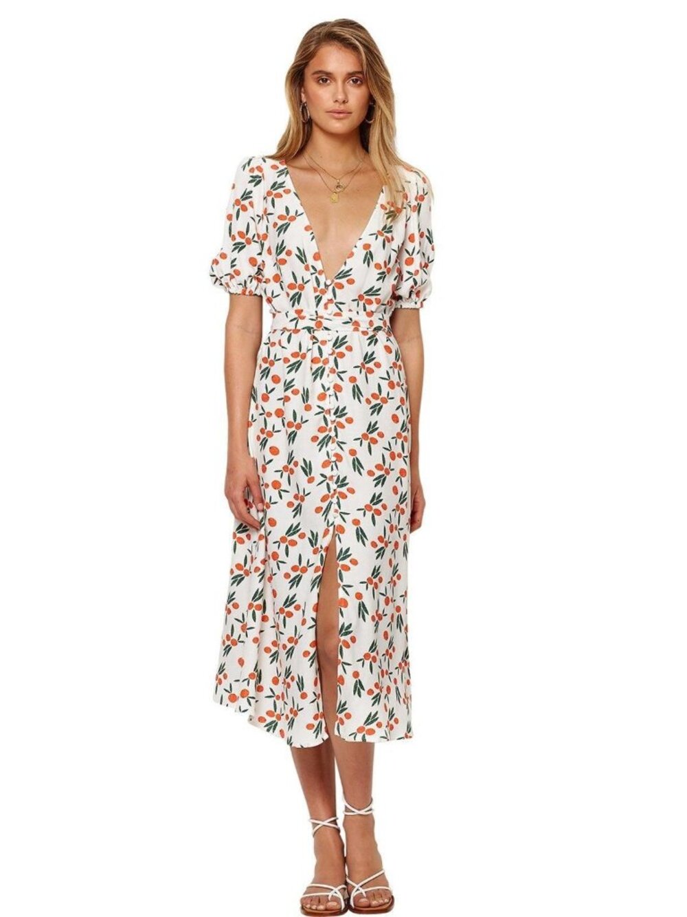 Bec & Bridge White Midi Dress with Red Cherry Print